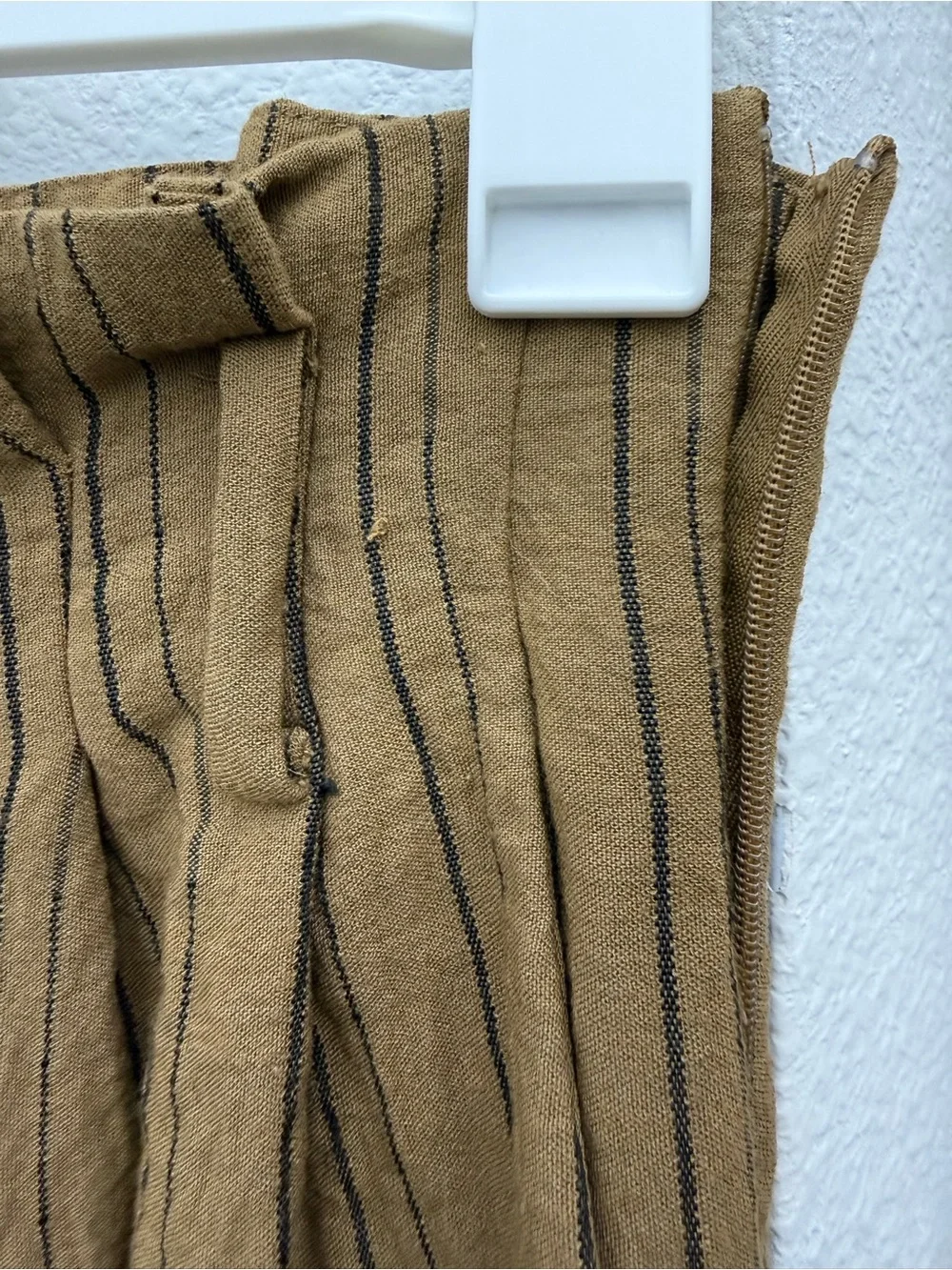 H&M Rust Brown Striped Paperbag Mini Skirt Button Front Tie Waist Sz 4